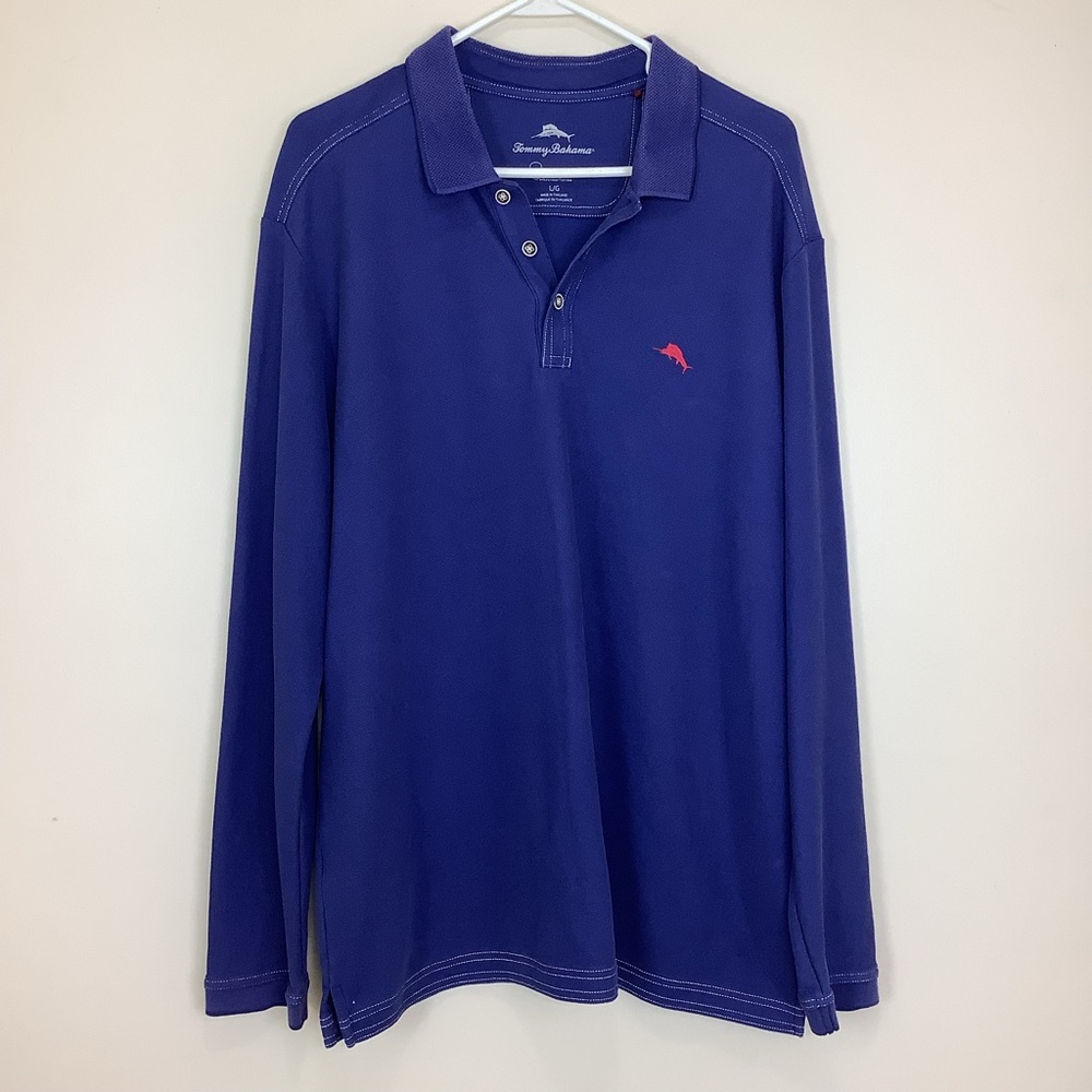 Tommy Bahama Men’s 1/4 Button Up Long Sleeve Shirt Big Logo Blue Large
